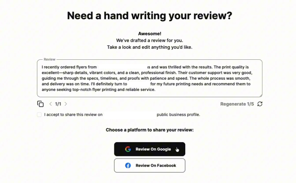 Write the perfect review in seconds