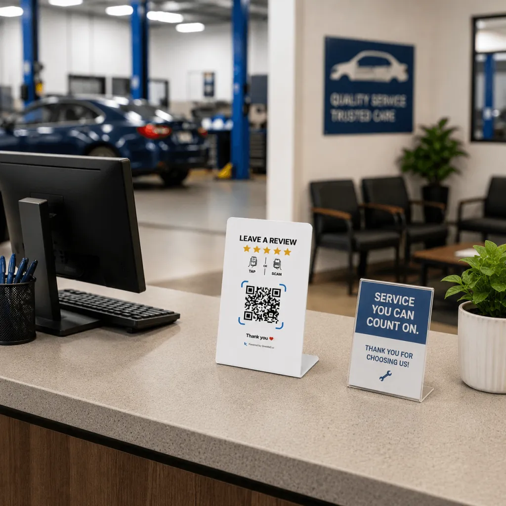 GiveMe5 Review Stand at an auto shop